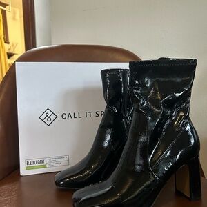 Call It Spring Shiny Black Heeled Boots